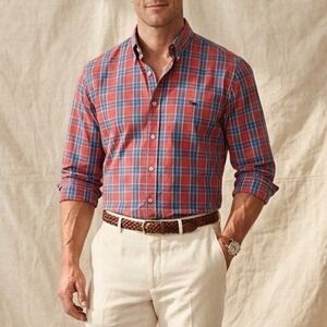 Properly Tied Mens XL Classic Fit Plaid‎ Button Down Shirt Red Blue Cotton Duck
